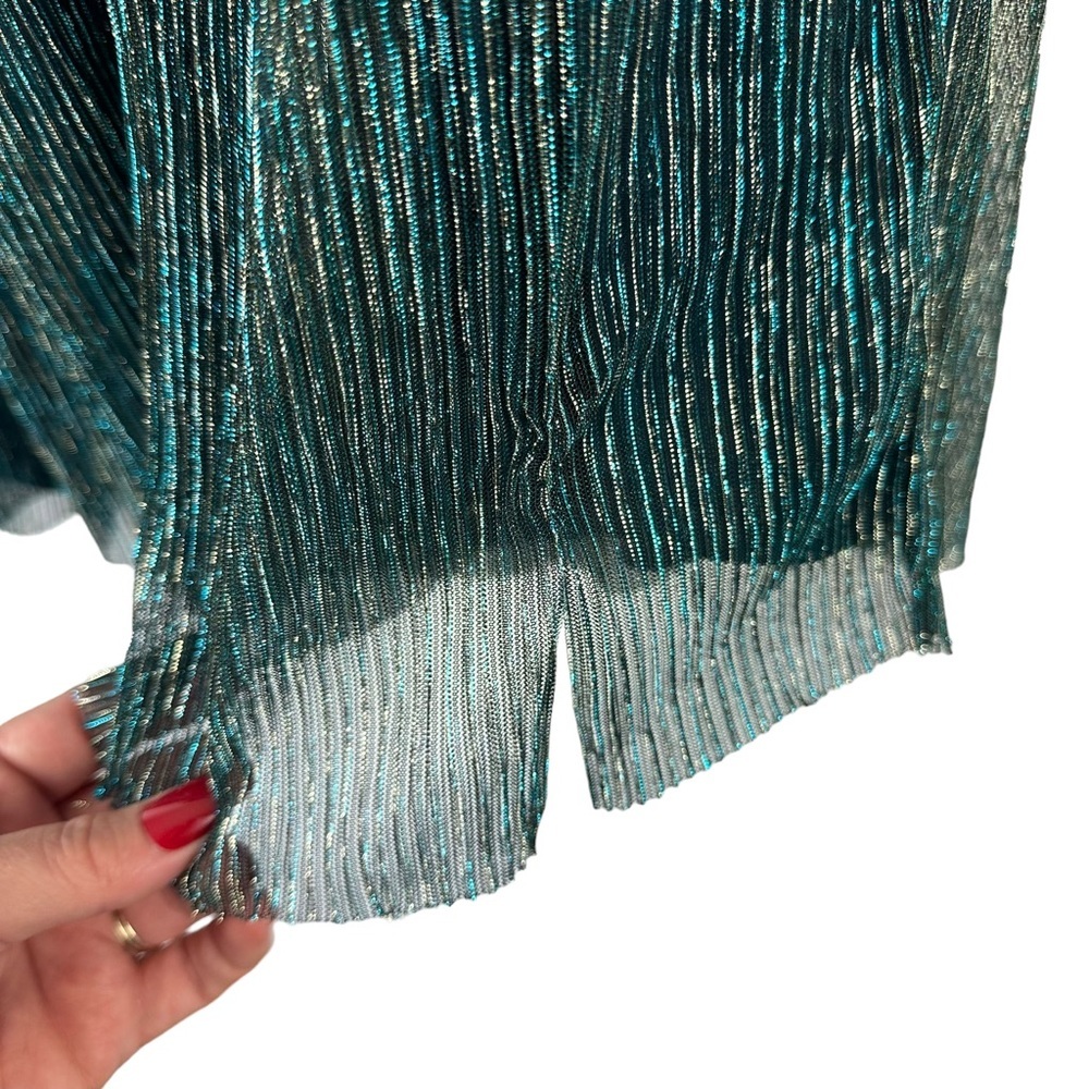 NWT LULUS Sz L Women Ailey Metallic Gold Teal Twist Back Skater Dress L 17D1756 - Picture 10 of 16